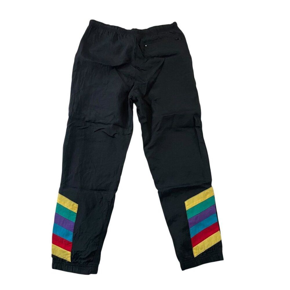 Aviat Sportif Track Pants Small Black Rainbow Stripe Windbreaker Joggers Vintage